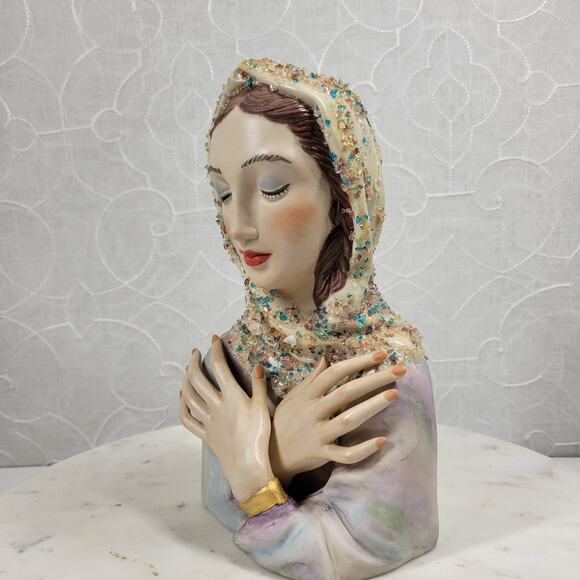 VTG Ceramic Bust 8.5" Hand Painted Porcelain Figurine Textured Girl Sculpture - Picture 13 of 16